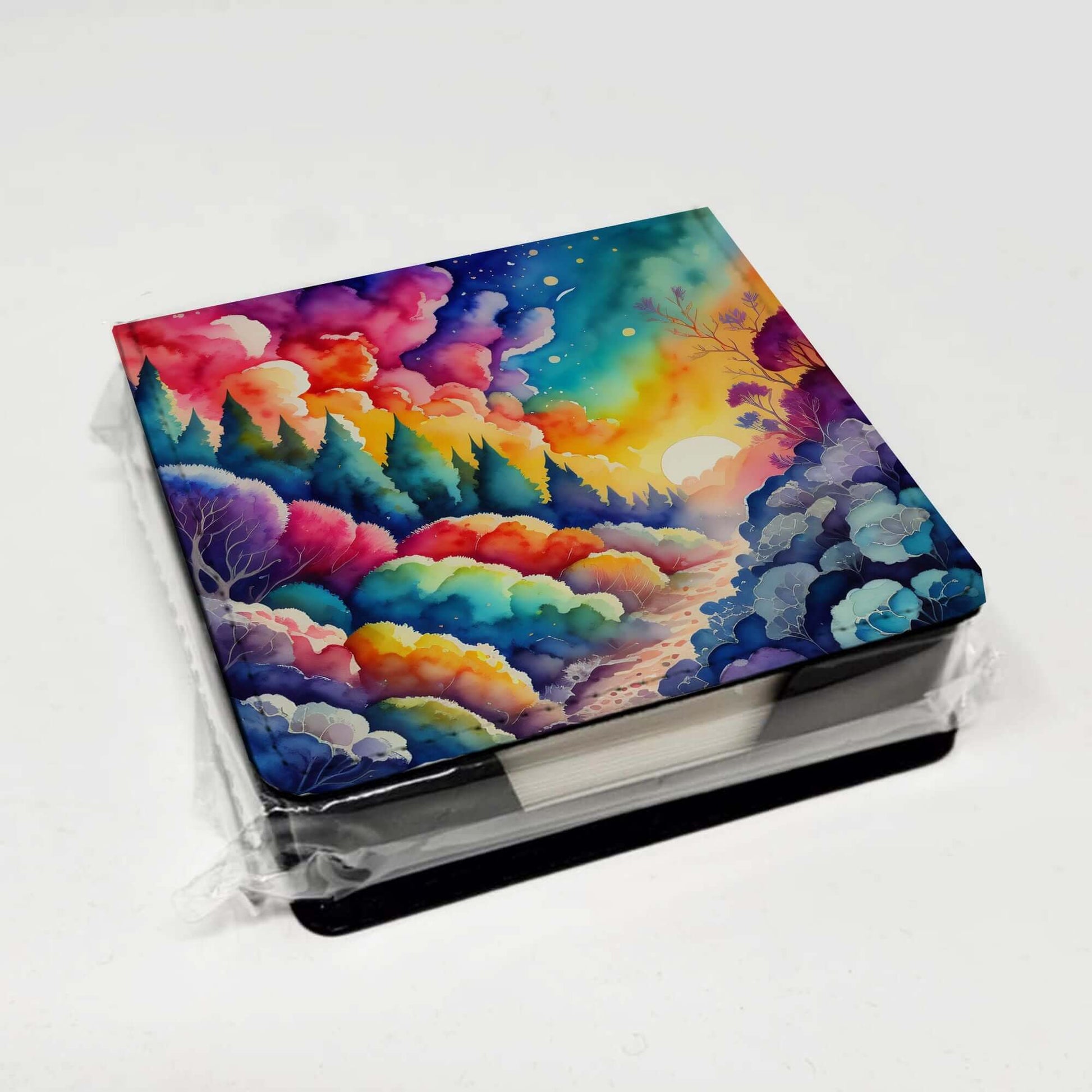 Colorful Dusty Miller PU Leather Note Paper Holder with Artist-Designed Cover, Desk Accessory, Office Gift