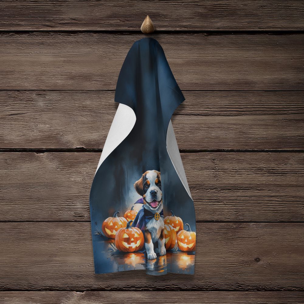 Saint Bernard Puppy Halloween Kitchen Towel Dish Cloths Guest Hand Towel Decorative Bathroom Towel for Face,Tea, Dishcloth, Kitchen and Bath