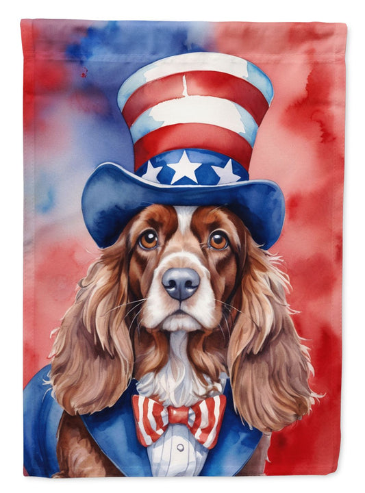 English Cocker Spaniel Patriotic American House Flag Large Porch Sleeve Pole Decorative Outside Yard Banner Artwork Wall Hanging, Polyester, House Size, Multicolor