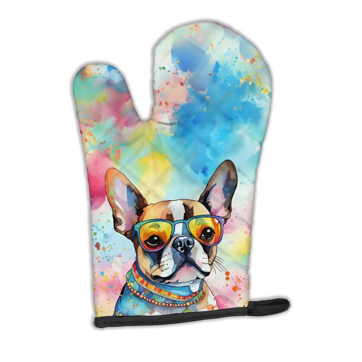 Boston Terrier Hippie Dawg Oven Mitt Heat Resistant Thick Oven Mitt for Hot Pans and Oven, Kitchen Mitt Protect Hands, Cooking Baking Glove