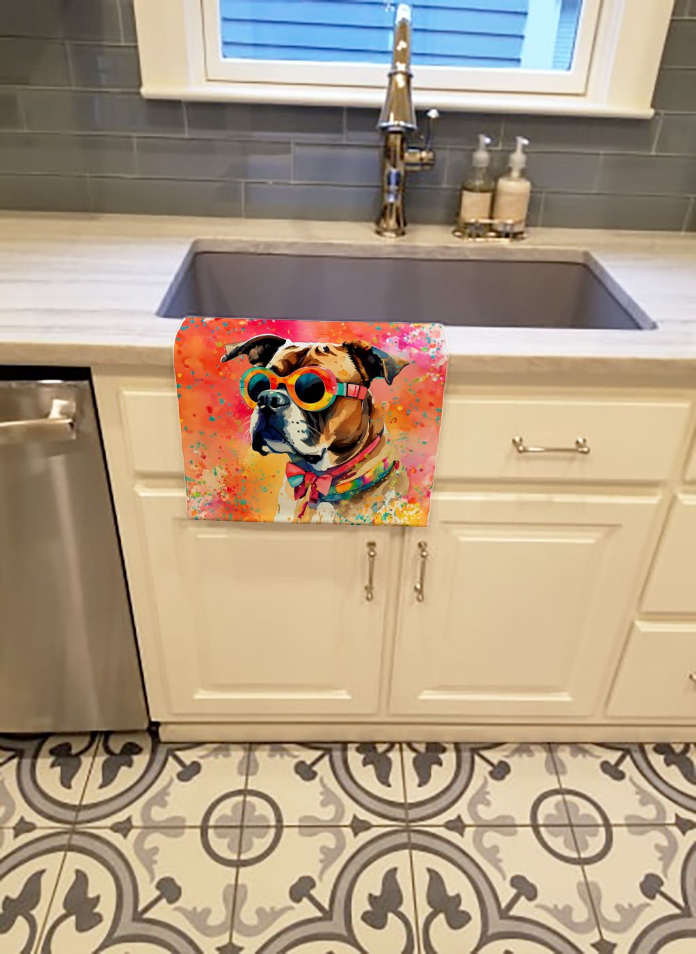 Boxer Hippie Dawg Kitchen Towel Dish Cloths Guest Hand Towel Decorative Bathroom Towel for Face,Tea, Dishcloth, Kitchen and Bath