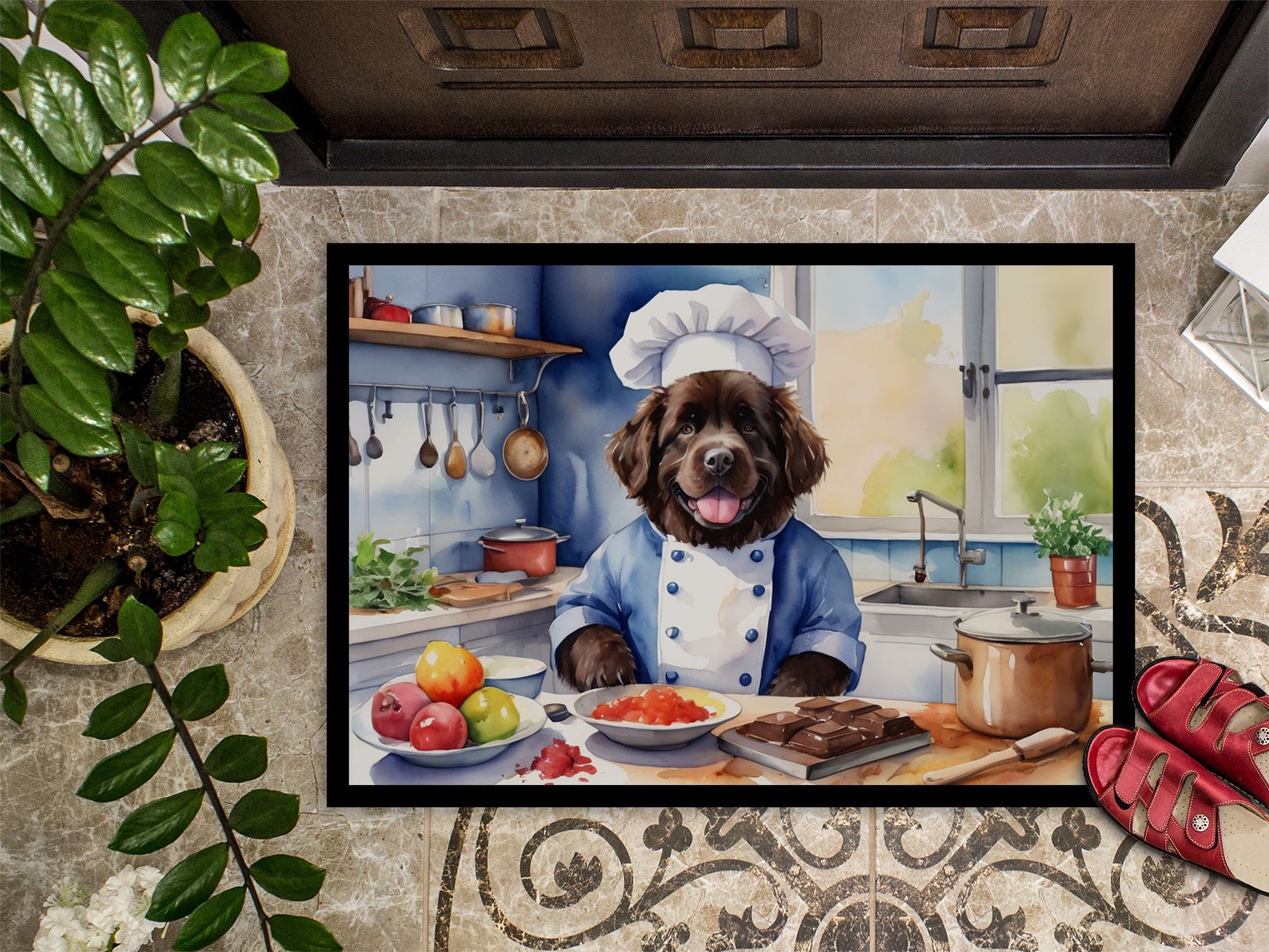 Newfoundland The Chef Doormat Front Door Mat Indoor Outdoor Rugs for Entryway, Non Slip Washable Low Pile, 24H X 36W