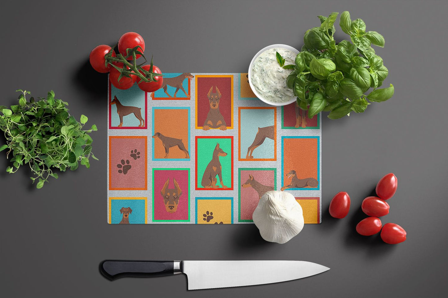 NEW Lots of Red Doberman Pinscher Glass Cutting Board Decorative Tempered Glass Kitchen Cutting and Serving Board Large Size Chopping Board