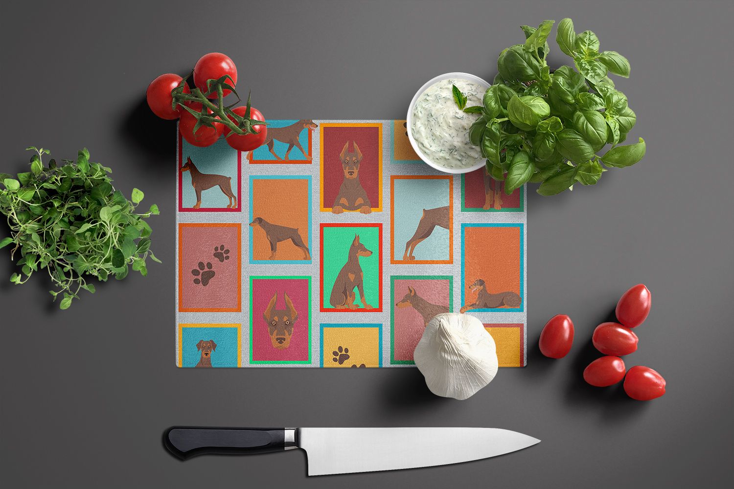 NEW Lots of Red Doberman Pinscher Glass Cutting Board Decorative Tempered Glass Kitchen Cutting and Serving Board Large Size Chopping Board