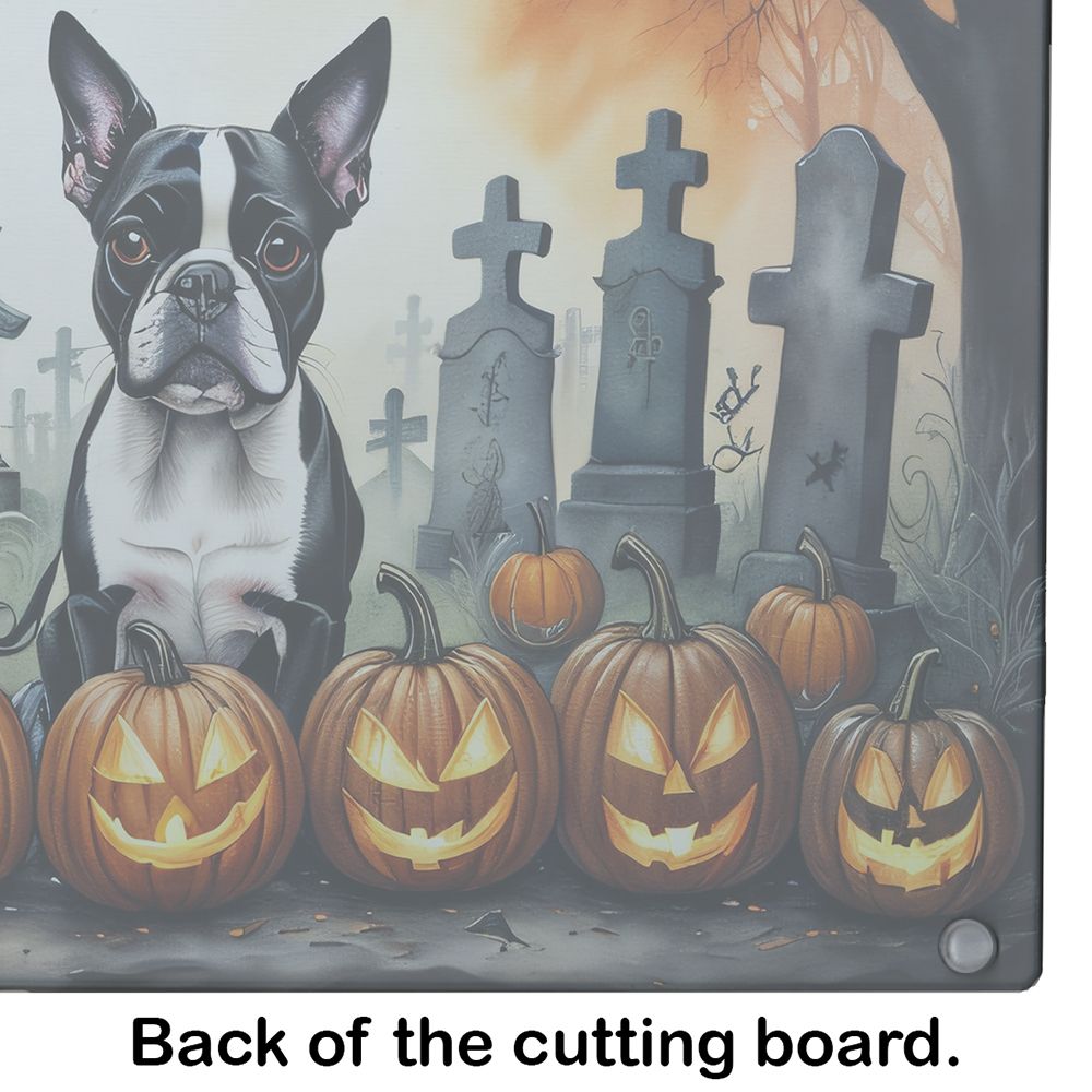 NEW Boston Terrier Spooky Halloween Glass Cutting Board Decorative Tempered Glass Kitchen Cutting and Serving Board Large Size Chopping Board