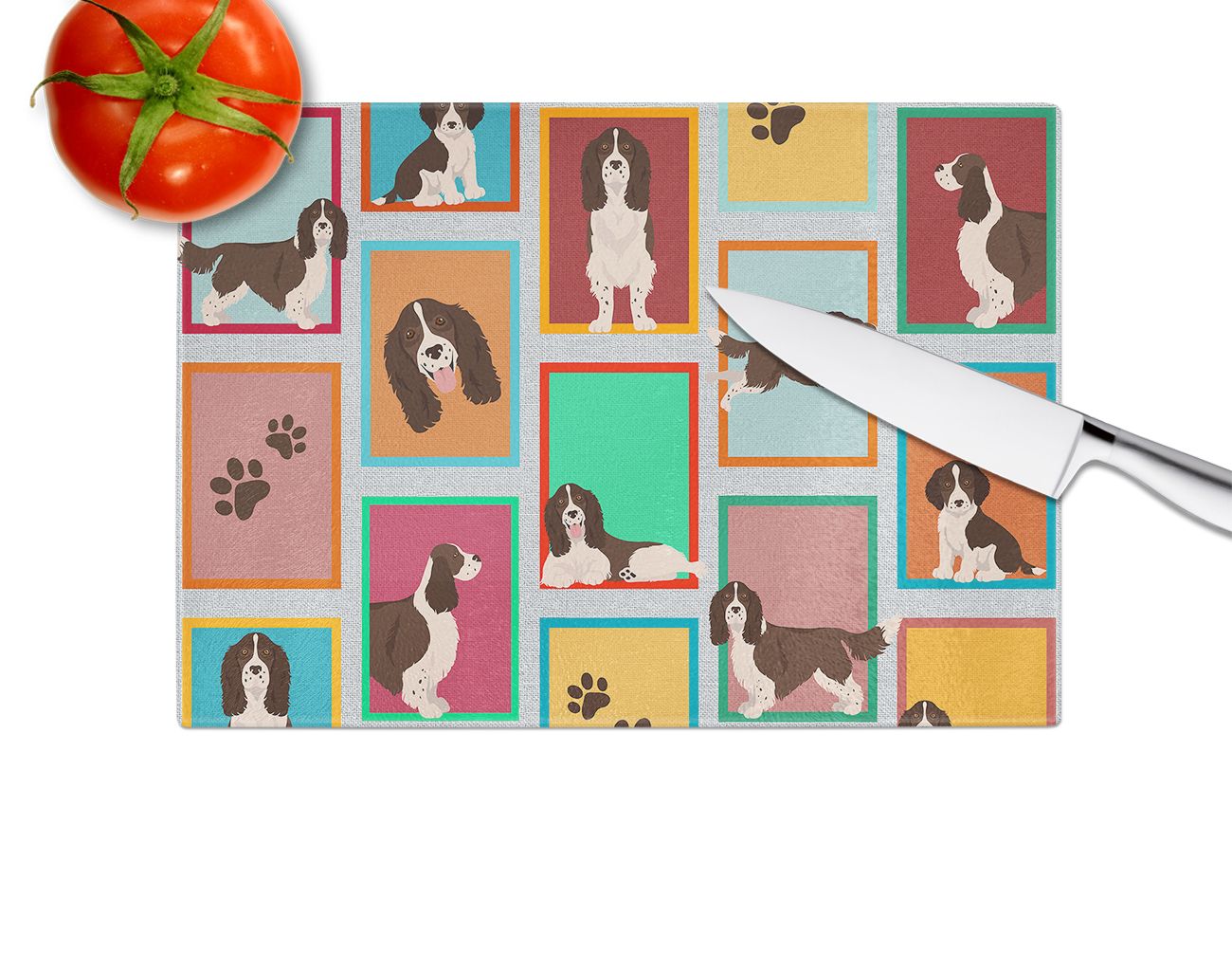 NEW Lots of Liver English Springer Spaniel Glass Cutting Board Decorative Tempered Glass Kitchen Cutting and Serving Board Large Size Chopping Board