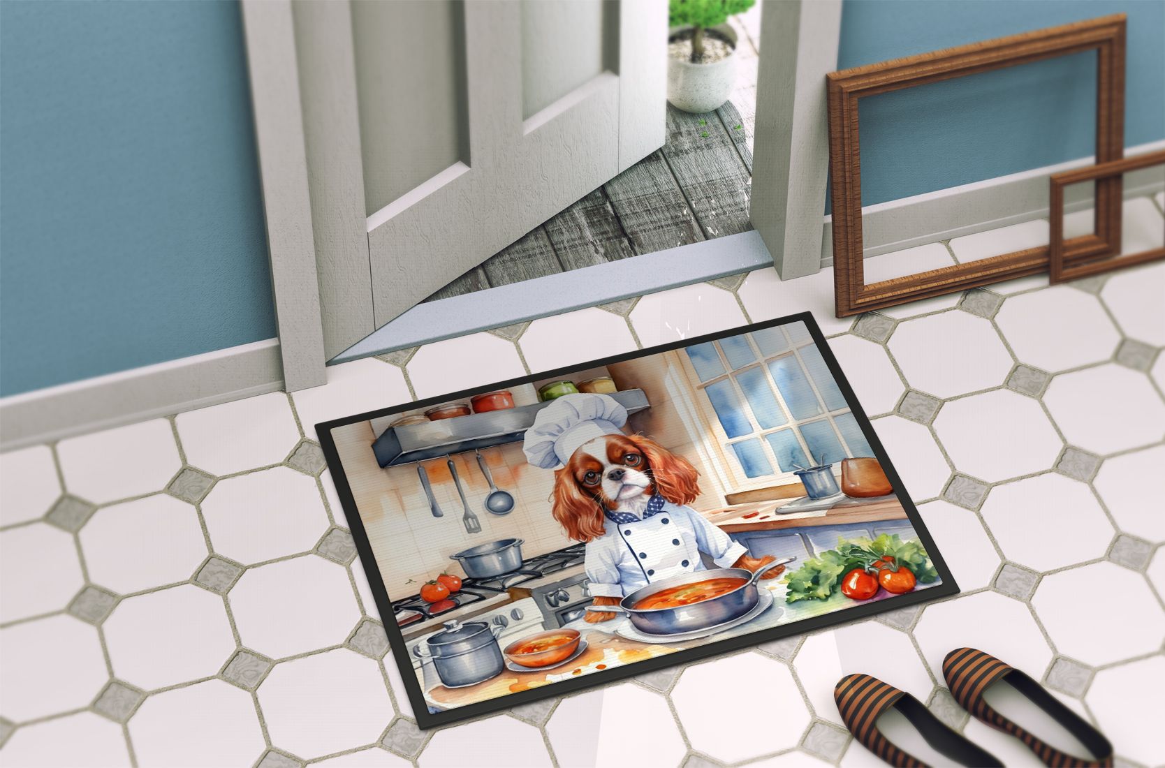 Cavalier Spaniel The Chef Doormat Front Door Mat Indoor Outdoor Rugs for Entryway, Non Slip Washable Low Pile, 24H X 36W
