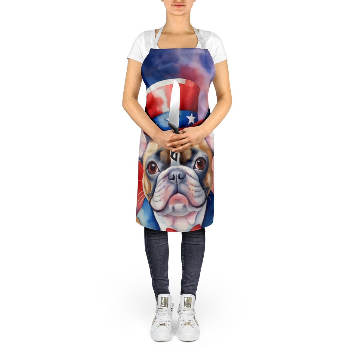 French Bulldog Patriotic American Apron Cooking Kitchen Server Baking Crafts Gardening for Adult Women Men, Unisex, Large, Multicolor