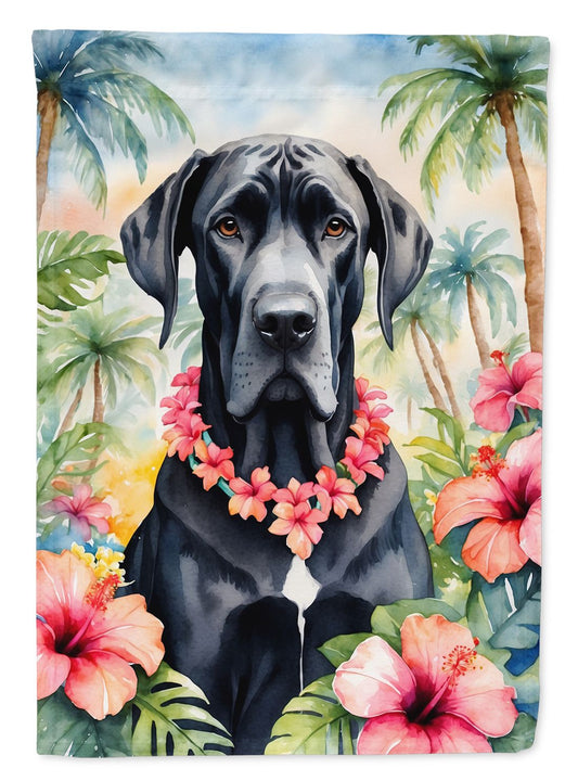 Great Dane Luau House Flag Large Porch Sleeve Pole Decorative Outside Yard Banner Artwork Wall Hanging, Polyester, House Size, Multicolor