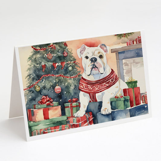 White English Bulldog Christmas Greeting Cards Pack of 8 Blank Cards with Envelopes Whimsical A7 Size 5x7 Blank Note Cards