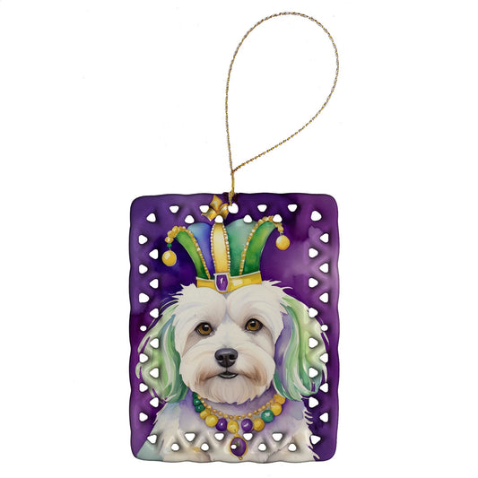 Coton de Tulear King of Mardi Gras Porcelain Ornament Christmas Tree Hanging Decorations for Home Christmas Holiday, Rectangle, Gift, Multicolor