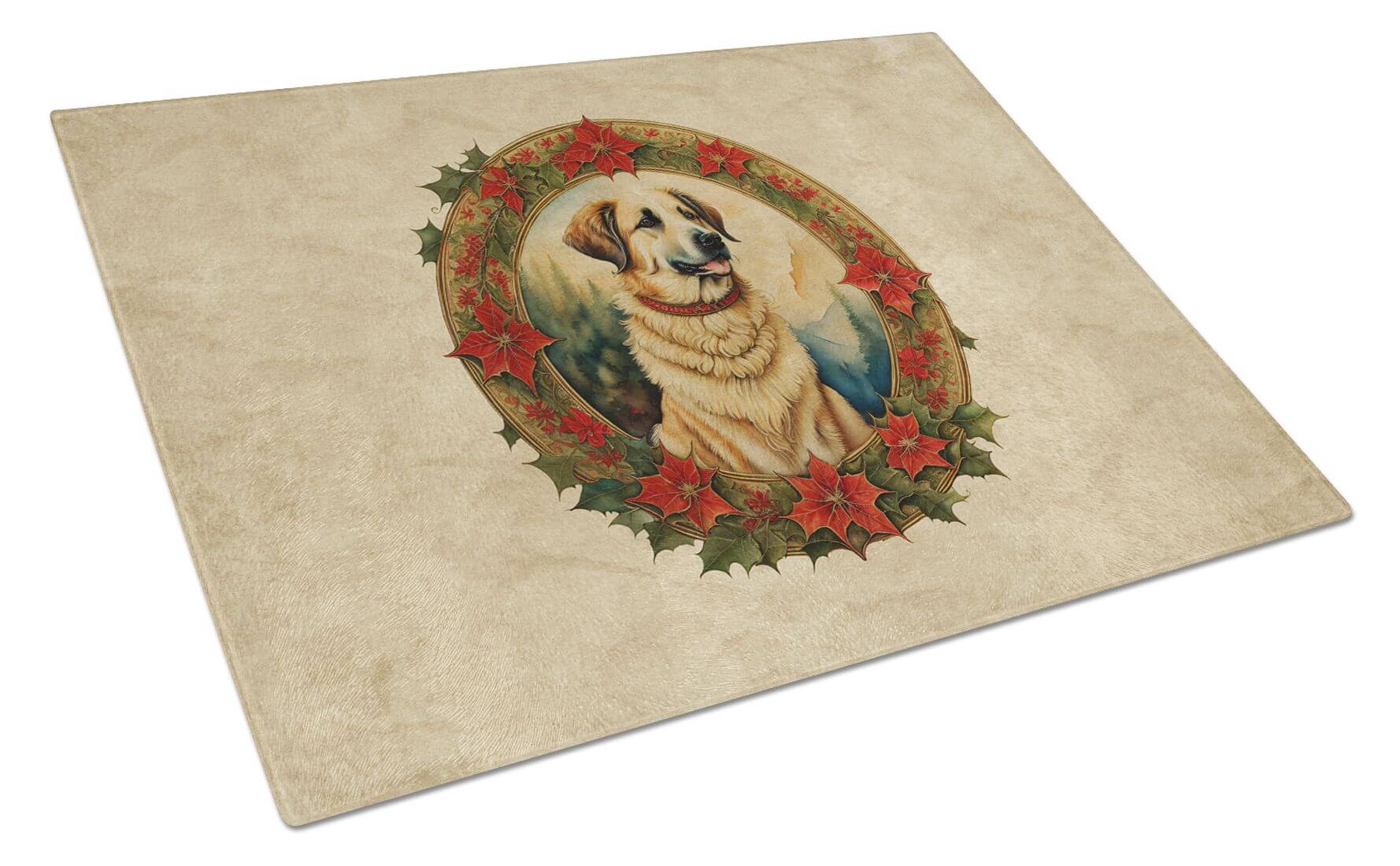 NEW Anatolian Shepherd Dog Christmas Flowers Glass Cutting Board Decorative Tempered Glass Kitchen Cutting and Serving Board Large Size Chopping Board
