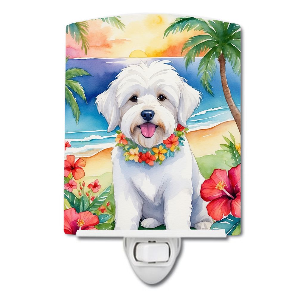 NEW Coton de Tulear Luau Ceramic Night Light Compact, UL-Certified, Ideal for Bedroom, Bathroom, Nursery, Hallway, Kitchen, 6x4x3, Multicolor