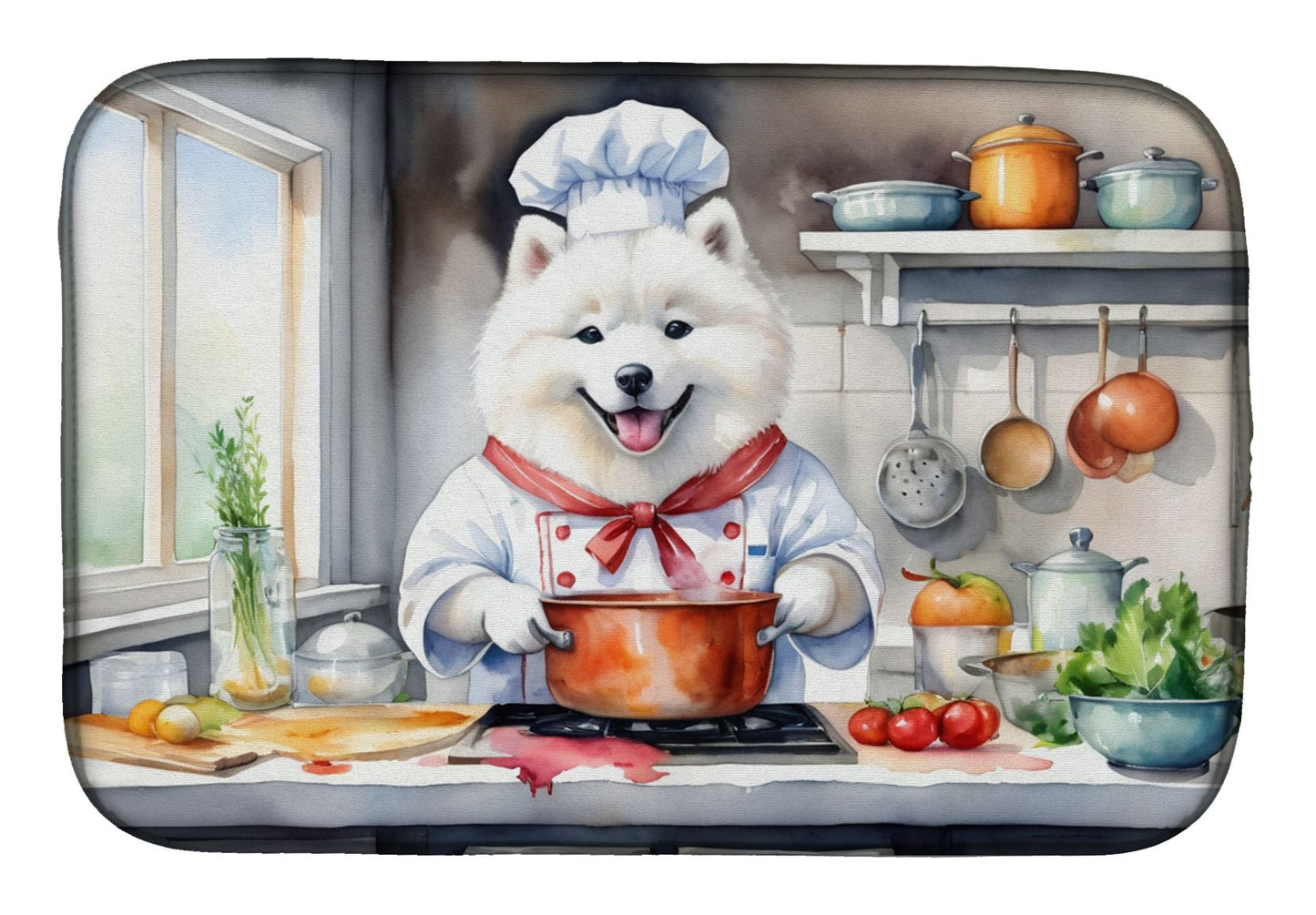 Samoyed The Chef Dish Drying Mat Absorbent Dish Drying Mat Pad for Kitchen Counter Dish Drainer Mat for Countertop, 14 x 21", Multicolor