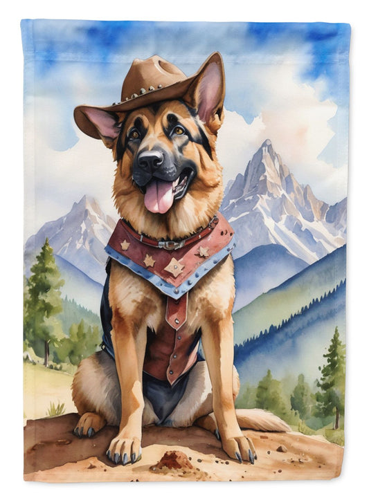 German Shepherd Cowboy Welcome House Flag Large Porch Sleeve Pole Decorative Outside Yard Banner Artwork Wall Hanging, Polyester, House Size, Multicolor