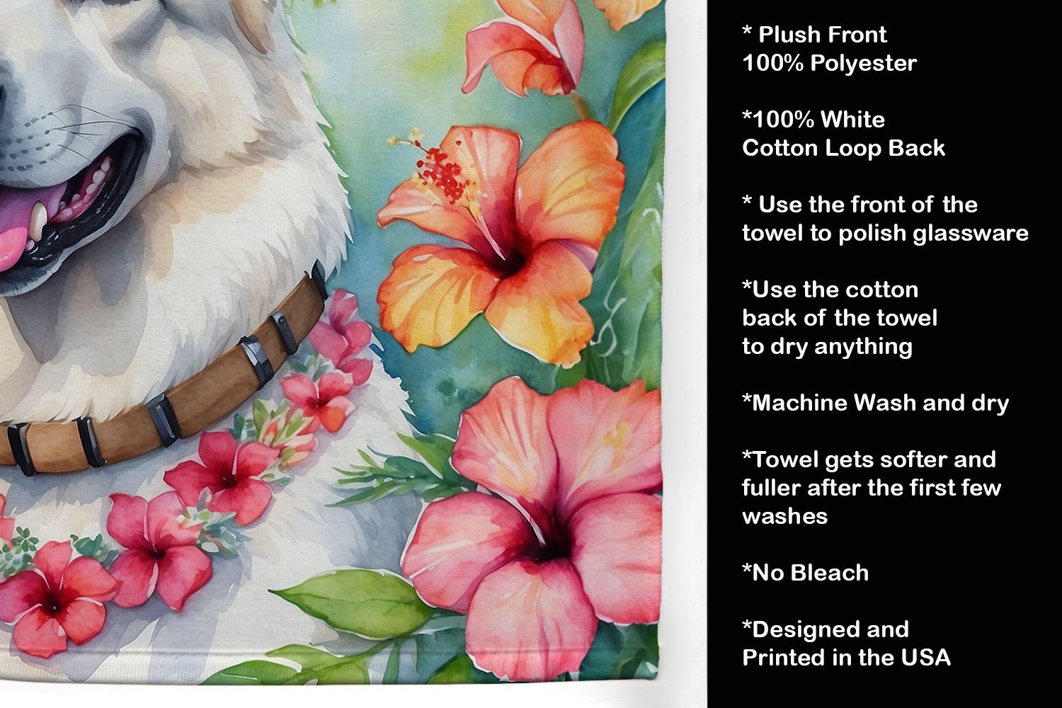 White German Shepherd Luau Kitchen Towel Dish Cloths Guest Hand Towel Decorative Bathroom Towel for Face,Tea, Dishcloth, Kitchen and Bath