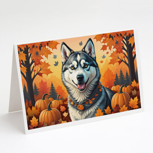 Siberian Husky Fall Greeting Cards Pack of 8 Blank Cards with Envelopes Whimsical A7 Size 5x7 Blank Note Cards