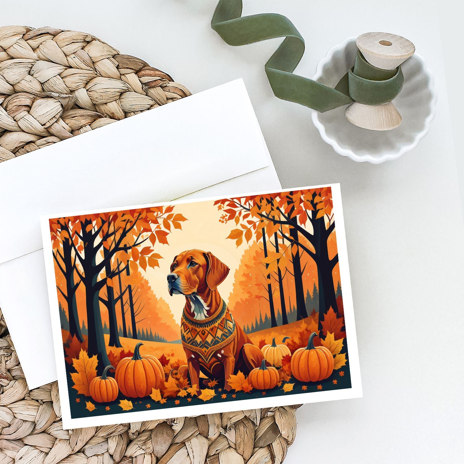 Vizsla Fall Greeting Cards Pack of 8 Blank Cards with Envelopes Whimsical A7 Size 5x7 Blank Note Cards