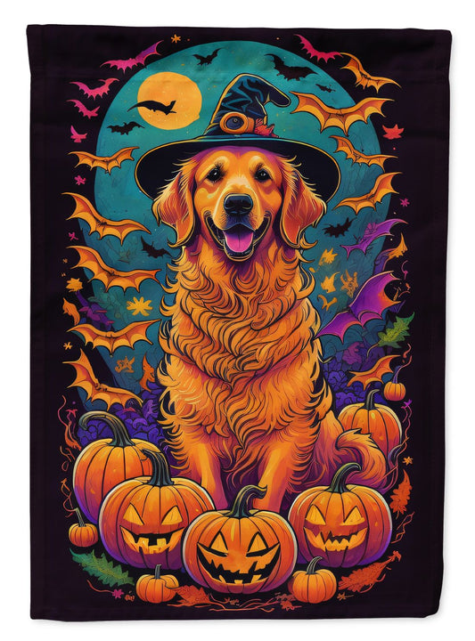 Golden Retriever Witchy Halloween House Flag Large Porch Sleeve Pole Decorative Outside Yard Banner Artwork Wall Hanging, Polyester, House Size, Multicolor