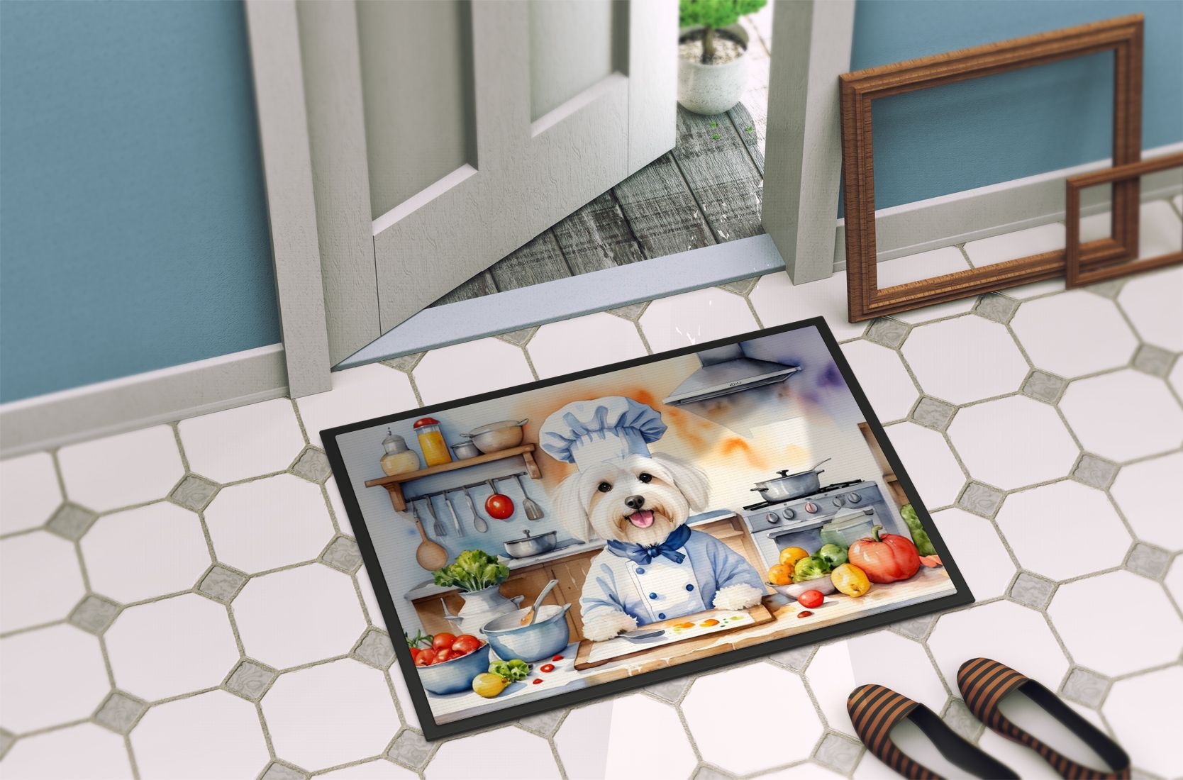 Coton de Tulear The Chef Doormat Front Door Mat Indoor Outdoor Rugs for Entryway, Non Slip Washable Low Pile, 24H X 36W