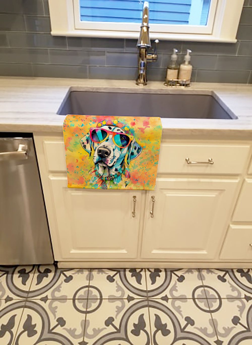 Dalmatian Hippie Dawg Kitchen Towel Dish Cloths Guest Hand Towel Decorative Bathroom Towel for Face,Tea, Dishcloth, Kitchen and Bath