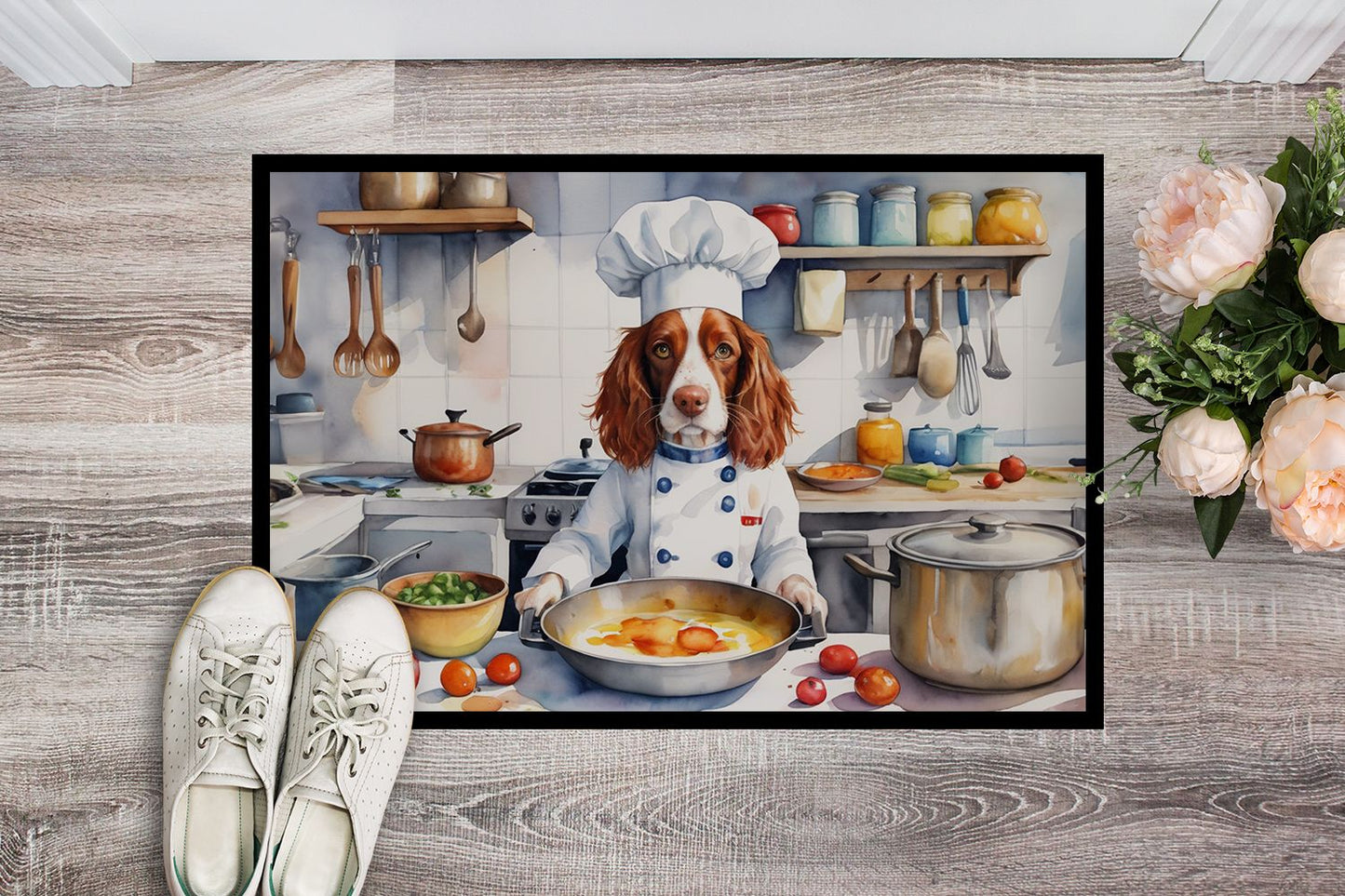 NEW Welsh Springer Spaniel The Chef Doormat Front Door Mat Indoor Outdoor Rugs for Entryway, Non Slip Washable Low Pile, 18H X 27W