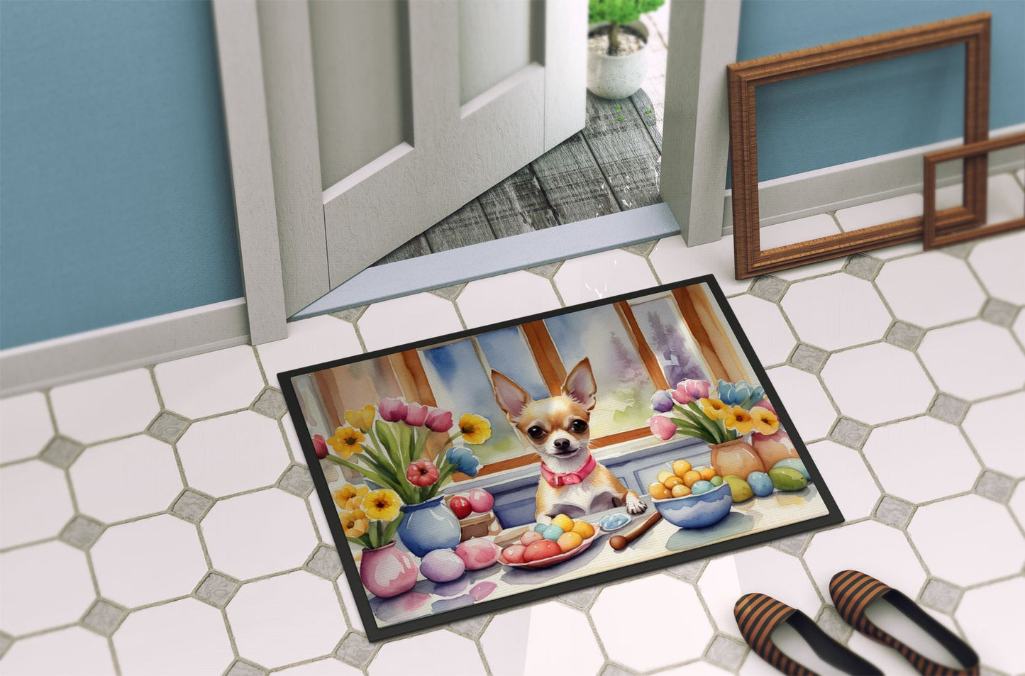 Decorating Easter Chihuahua Doormat Front Door Mat Indoor Outdoor Rugs for Entryway, Non Slip Washable Low Pile, 24H X 36W