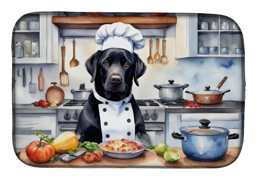 Black Labrador Retriever The Chef Dish Drying Mat Absorbent Dish Drying Mat Pad for Kitchen Counter Dish Drainer Mat for Countertop, 14 x 21", Multicolor