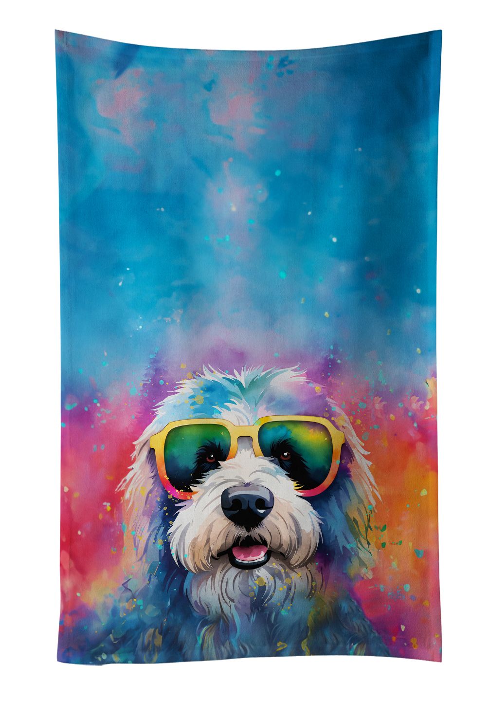 Old English Sheepdog Hippie Dawg Kitchen Towel Dish Cloths Guest Hand Towel Decorative Bathroom Towel for Face,Tea, Dishcloth, Kitchen and Bath
