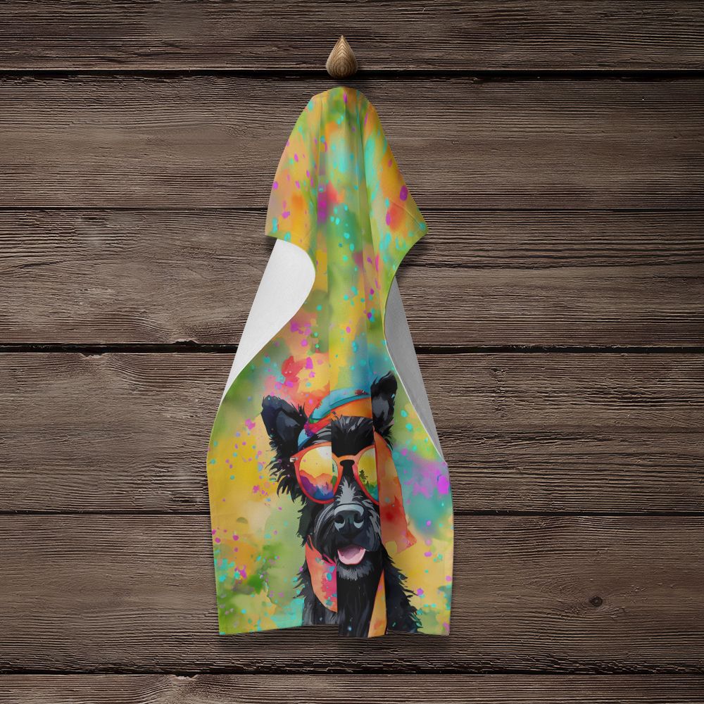 Scottish Terrier Hippie Dawg Kitchen Towel Dish Cloths Guest Hand Towel Decorative Bathroom Towel for Face,Tea, Dishcloth, Kitchen and Bath