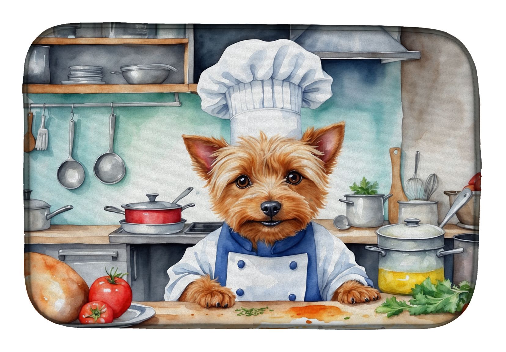 Australian Terrier The Chef Dish Drying Mat Absorbent Dish Drying Mat Pad for Kitchen Counter Dish Drainer Mat for Countertop, 14 x 21", Multicolor
