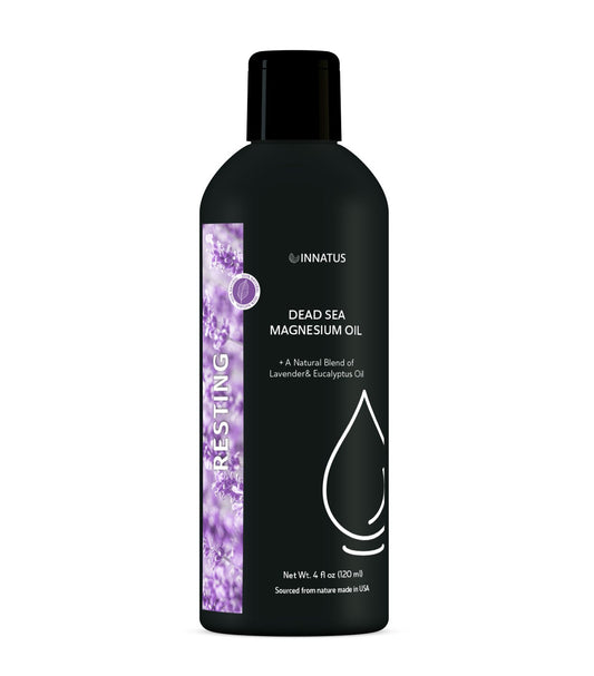 Natural Dead Sea Magnesium Resting Oil – 4oz Topical Oil for Sleep Support & Muscle Relief – Infused with Lavender, Patchouli, Eucalyptus & Sandalwood Oils – Bottled in the USA "