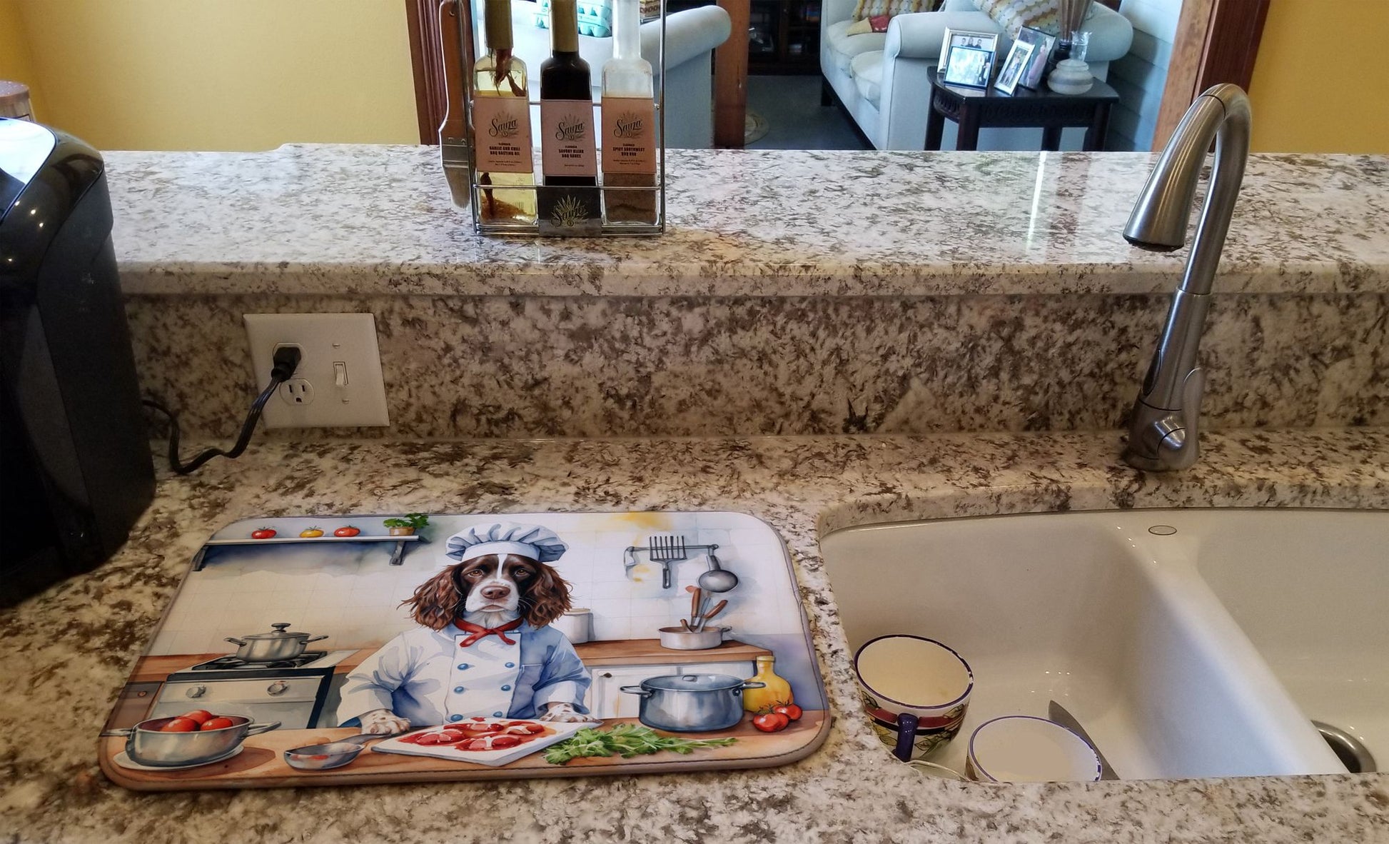 English Springer Spaniel The Chef Dish Drying Mat Absorbent Dish Drying Mat Pad for Kitchen Counter Dish Drainer Mat for Countertop, 14 x 21", Multicolor