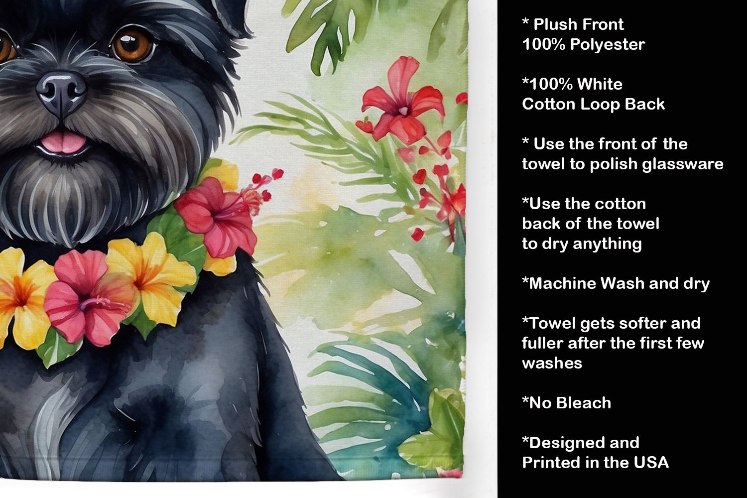 Affenpinscher Luau Kitchen Towel Dish Cloths Guest Hand Towel Decorative Bathroom Towel for Face,Tea, Dishcloth, Kitchen and Bath
