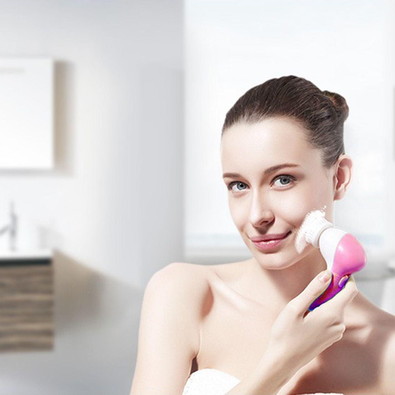Facial Cleansing Brush Waterproof Face Spin Cleaning Brush with 5 Brush Heads - Clothes For Her Online Store