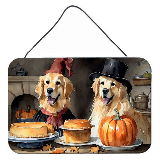 NEW Golden Retriever Fall Kitchen Pumpkins Wall or Door Hanging Prints Aluminum Metal Sign Kitchen Wall Bar Bathroom Plaque Home Decor, 8HX12W, Multicolor