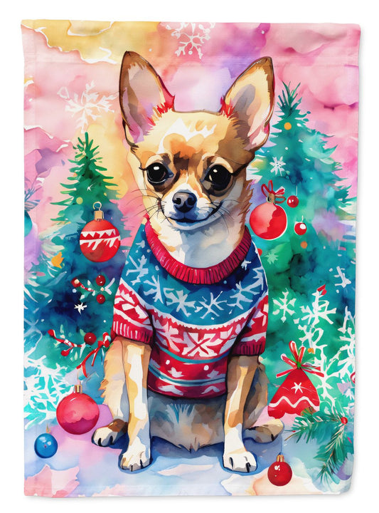 Chihuahua Christmas House Flag Large Porch Sleeve Pole Decorative Outside Yard Banner Artwork Wall Hanging, Polyester, House Size, Multicolor