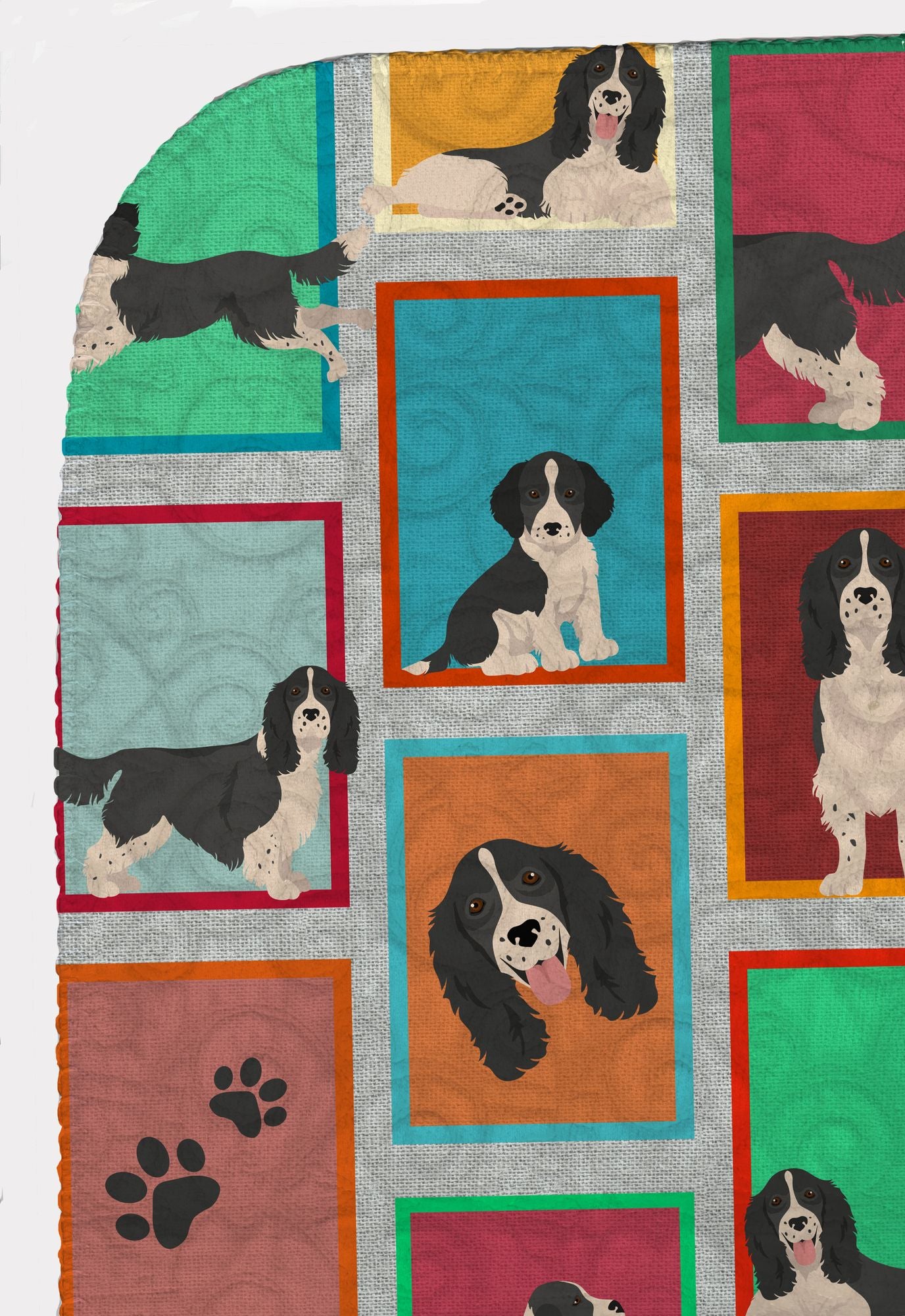 Lots of Black and White English Springer Spaniel Quilted Blanket 50x60 Artwork Pattern Quilted Throw Blanket for Bed, Couch, Sofa, Soft and Lightweight