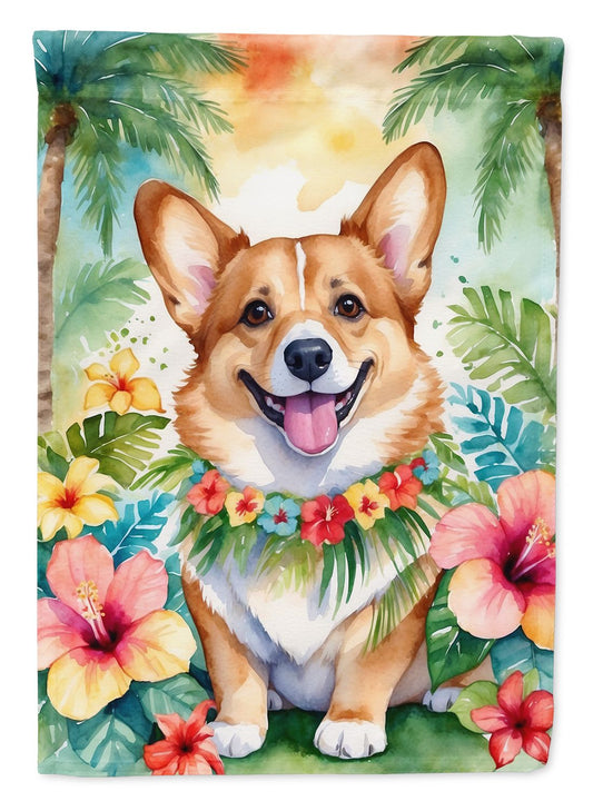 Corgi Luau House Flag Large Porch Sleeve Pole Decorative Outside Yard Banner Artwork Wall Hanging, Polyester, House Size, Multicolor