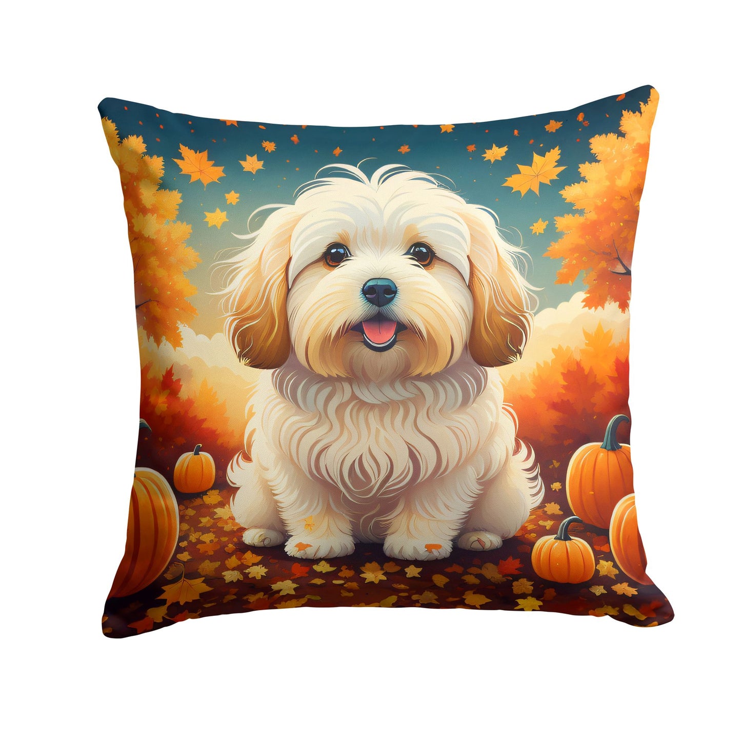 Coton De Tulear Fall Throw Pillow Machine Washable, Indoor Outdoor Decorative Pillow for Couch, Bed or Patio, 18Hx18W