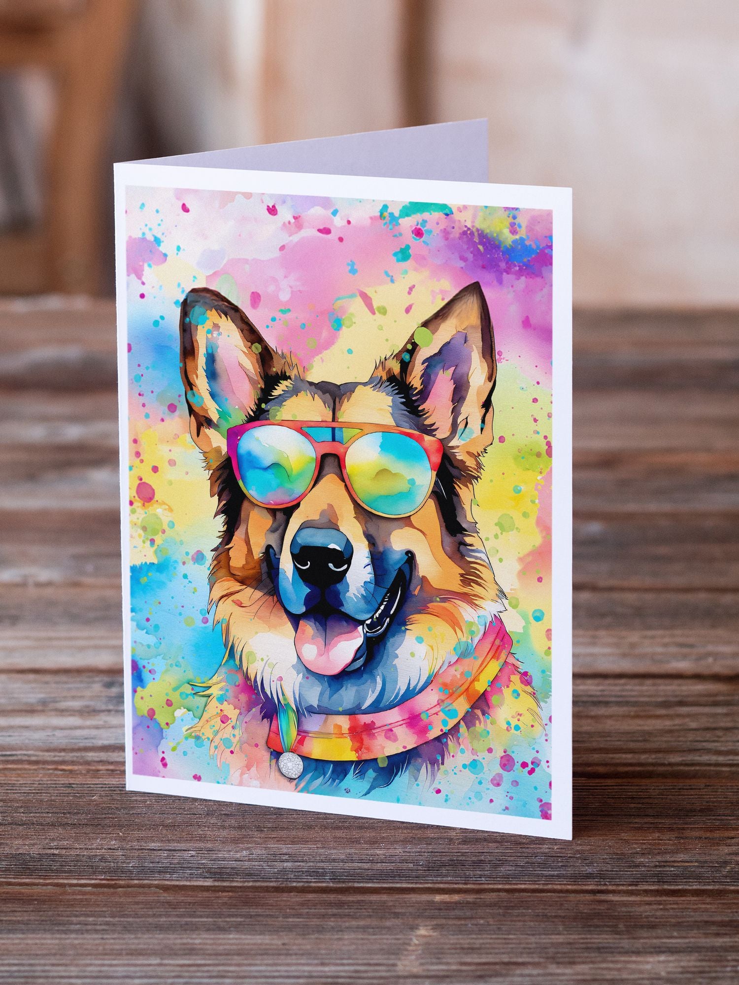 German Shepherd Hippie Dawg Greeting Cards Pack of 8 Blank Cards with Envelopes Whimsical A7 Size 5x7 Blank Note Cards