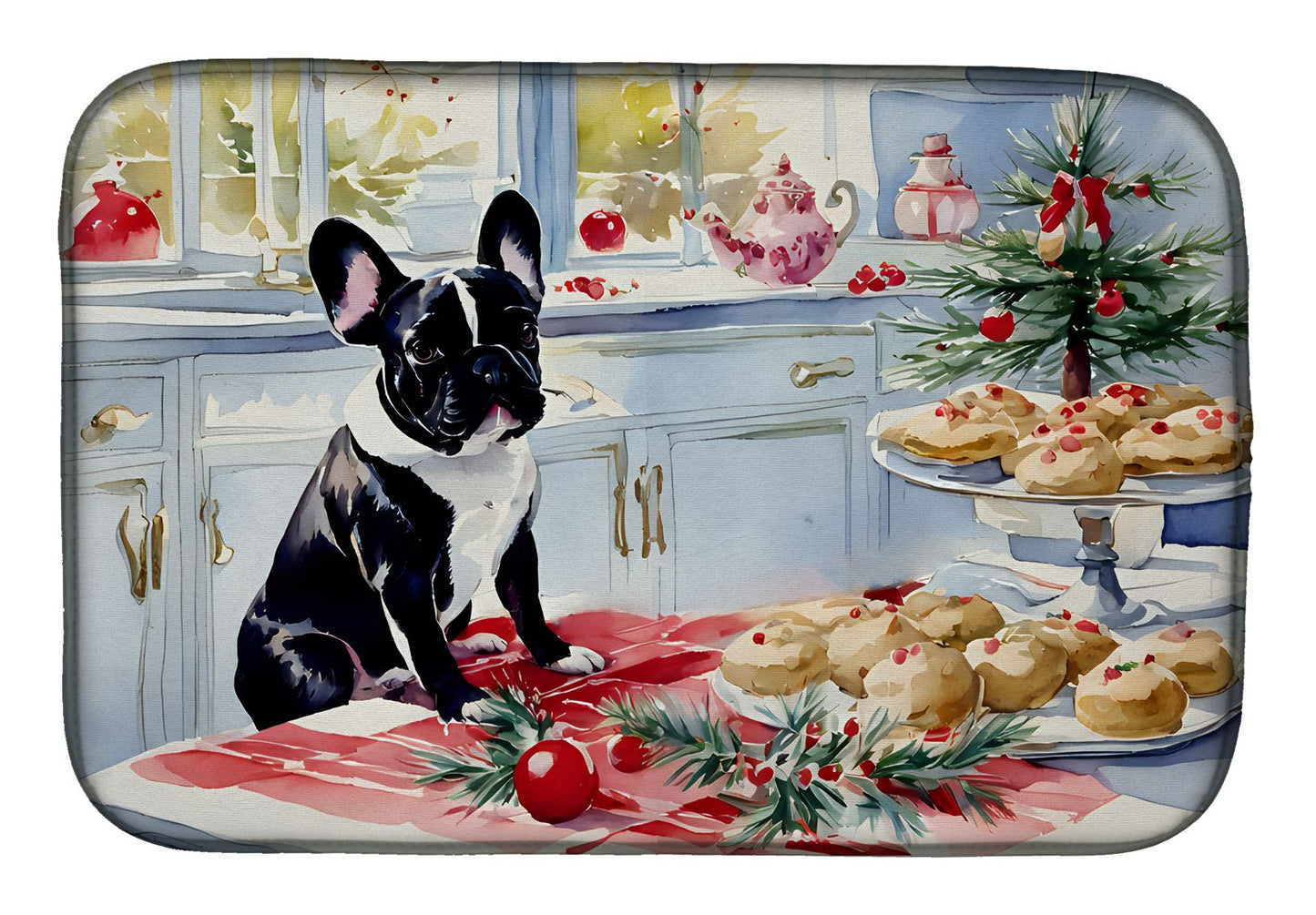 French Bulldog Christmas Cookies Dish Drying Mat Absorbent Dish Drying Mat Pad for Kitchen Counter Dish Drainer Mat for Countertop, 14 x 21", Multicolor