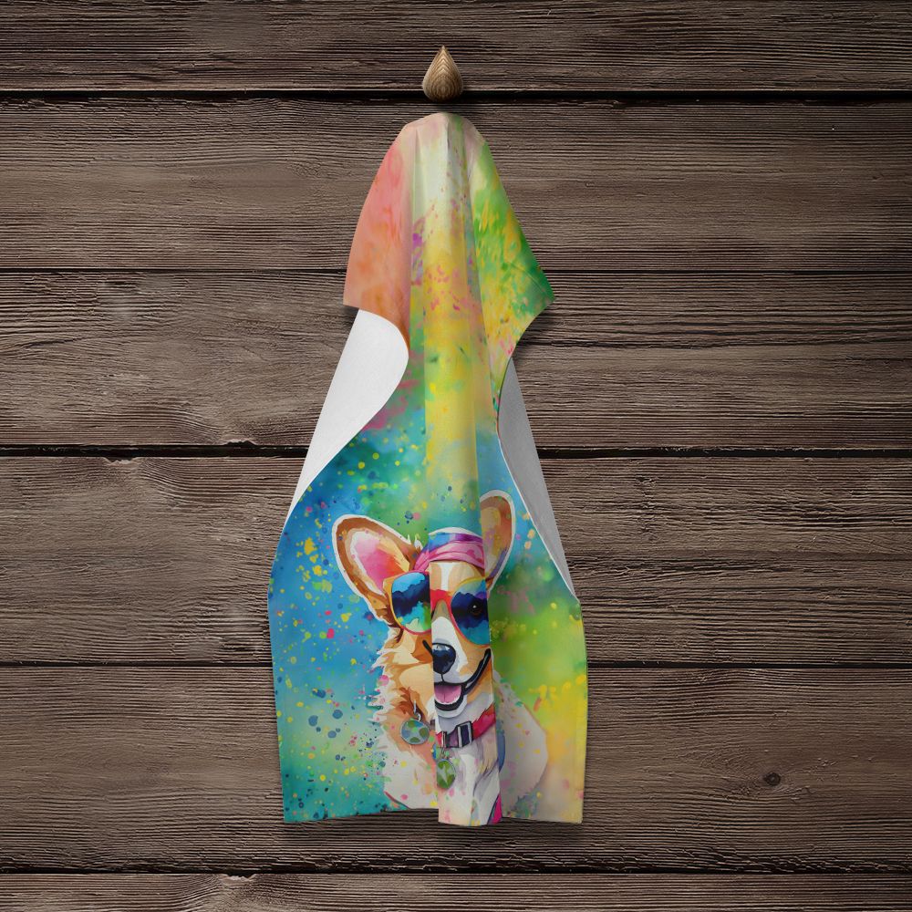 Corgi Hippie Dawg Kitchen Towel Dish Cloths Guest Hand Towel Decorative Bathroom Towel for Face,Tea, Dishcloth, Kitchen and Bath
