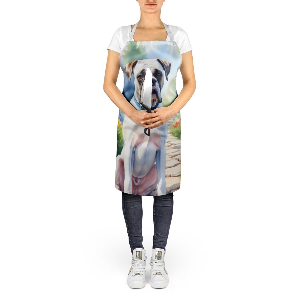 White Boxer Spring Path Apron Cooking Kitchen Server Baking Crafts Gardening for Adult Women Men, Unisex, Large, Multicolor