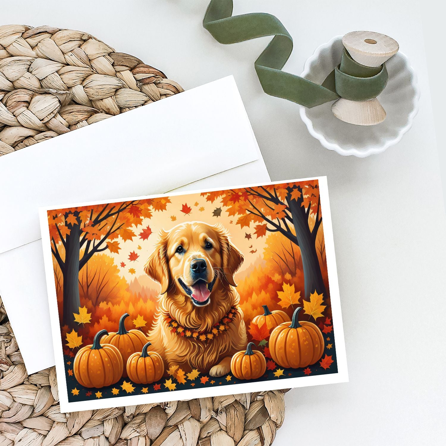Golden Retriever Fall Greeting Cards Pack of 8 Blank Cards with Envelopes Whimsical A7 Size 5x7 Blank Note Cards