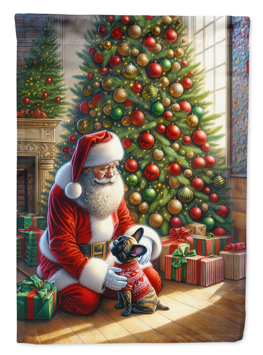 French Bulldog and Santa Claus House Flag Large Porch Sleeve Pole Decorative Outside Yard Banner Artwork Wall Hanging, Polyester, House Size, Multicolor