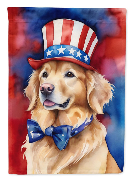 Golden Retriever Patriotic American House Flag Large Porch Sleeve Pole Decorative Outside Yard Banner Artwork Wall Hanging, Polyester, House Size, Multicolor