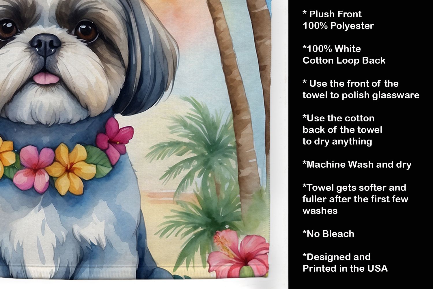 Shih Tzu Luau Kitchen Towel Dish Cloths Guest Hand Towel Decorative Bathroom Towel for Face,Tea, Dishcloth, Kitchen and Bath