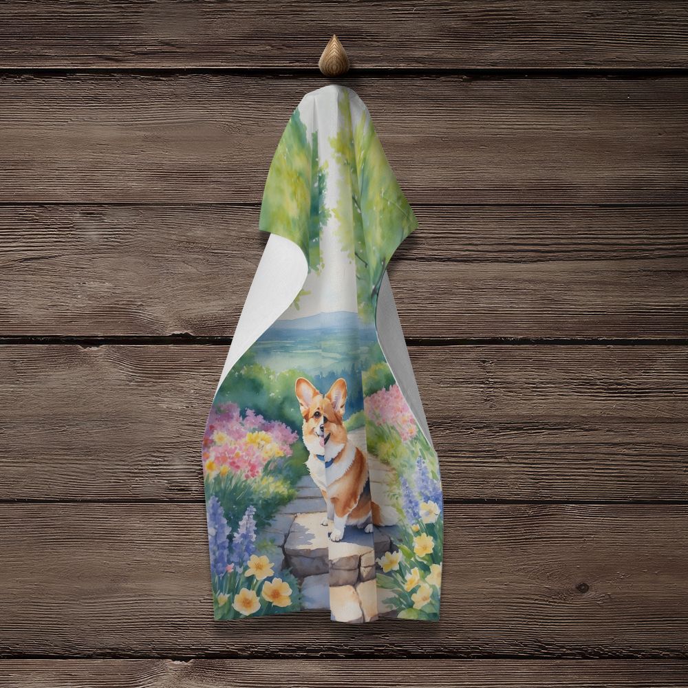 Corgi Spring Path Kitchen Towel Dish Cloths Guest Hand Towel Decorative Bathroom Towel for Face,Tea, Dishcloth, Kitchen and Bath