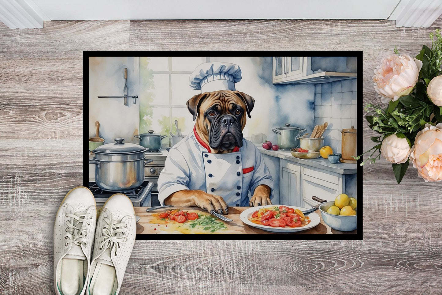Bullmastiff The Chef Doormat Front Door Mat Indoor Outdoor Rugs for Entryway, Non Slip Washable Low Pile, 24H X 36W